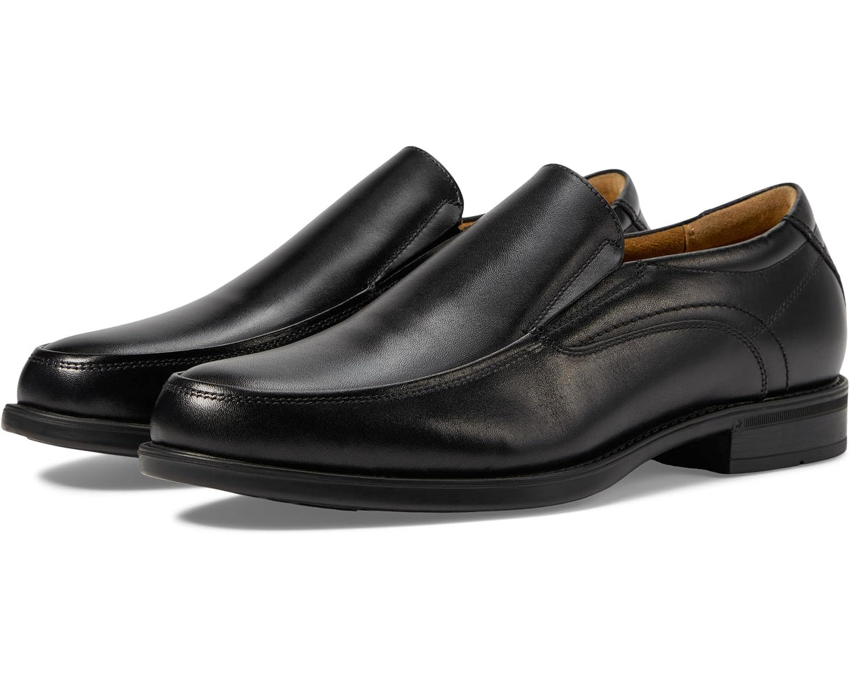 Men's Florsheim moc toe slip-on loafers, black leather with low profile sole