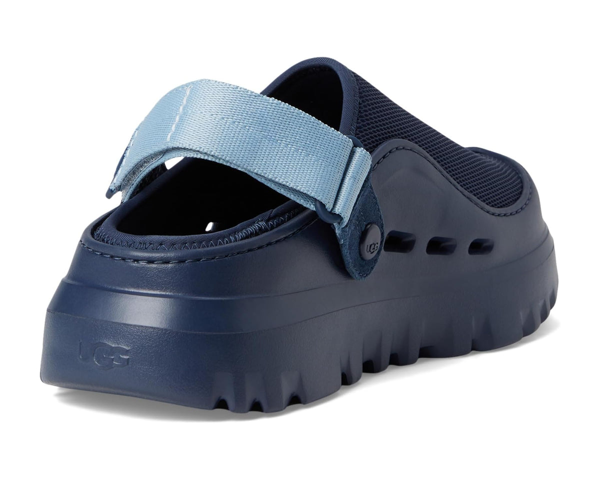 Men's UGG Peakmod slip-on shoes, side view with light blue strap and mesh collar