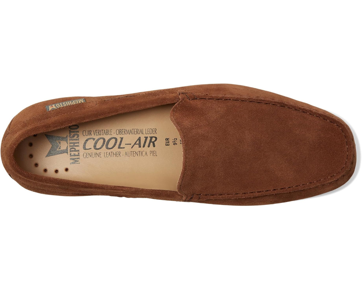 Men's brown suede loafer with cushioned Cool-Air insole and perforations