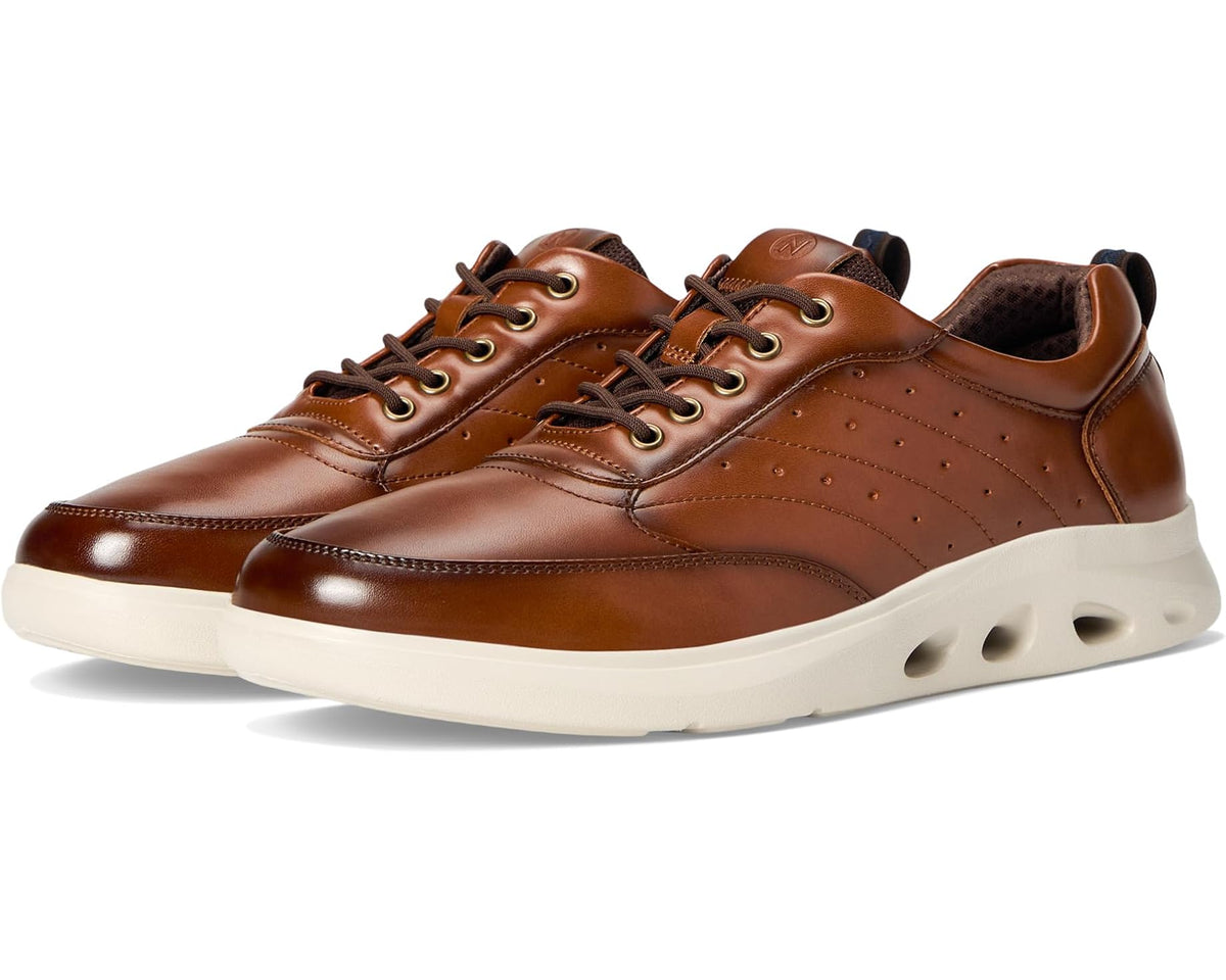 Men's Nunn Bush lace-up moc toe sneakers, cognac leather-look, white rubber sole