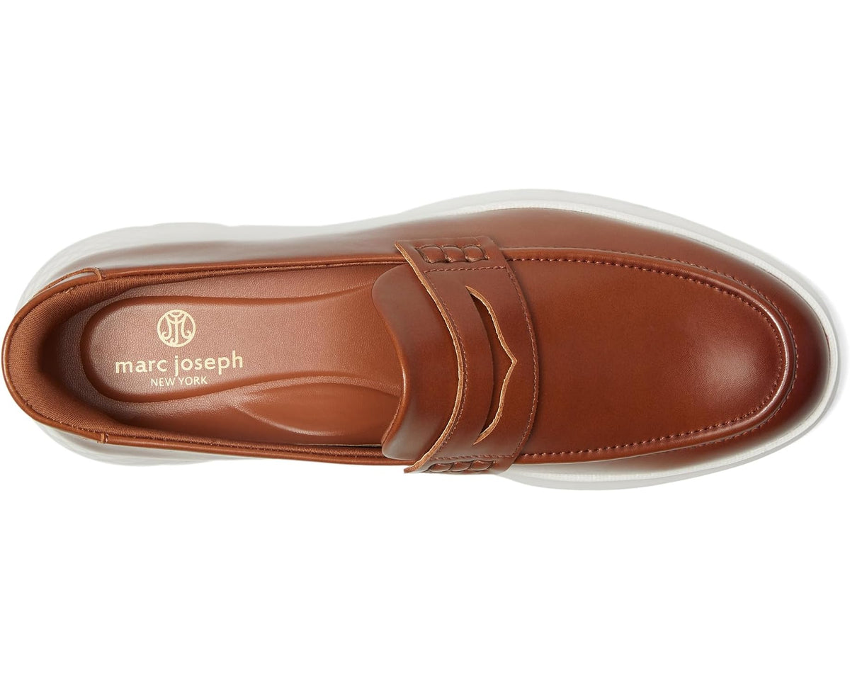 Marc Joseph New York cognac leather slip-on loafer with side logo and white sole