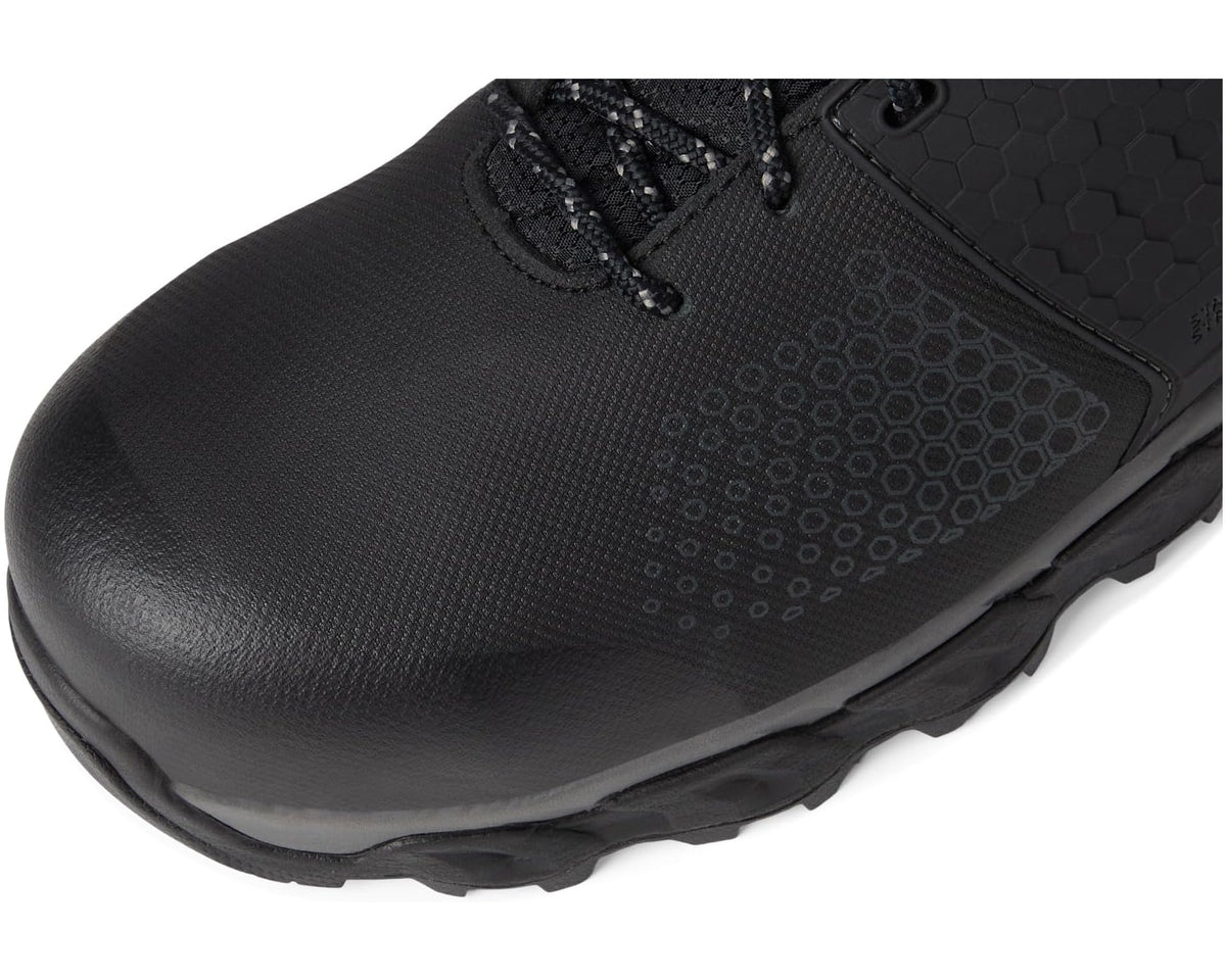 Black waterproof boot toe with textured mesh and lace-up closure