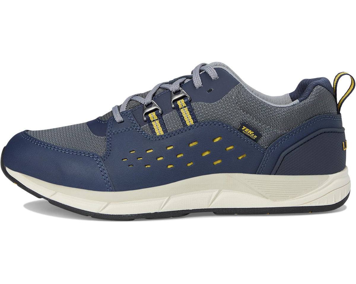 Navy and iron men's lace-up waterproof sneakers with perforated side and cushioned sole