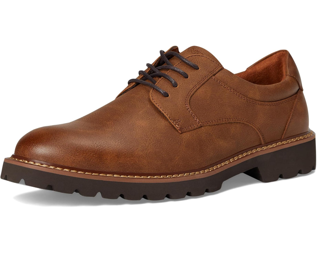 Walnut-brown lace-up oxford-style shoe with contrast stitching and chunky lug sole