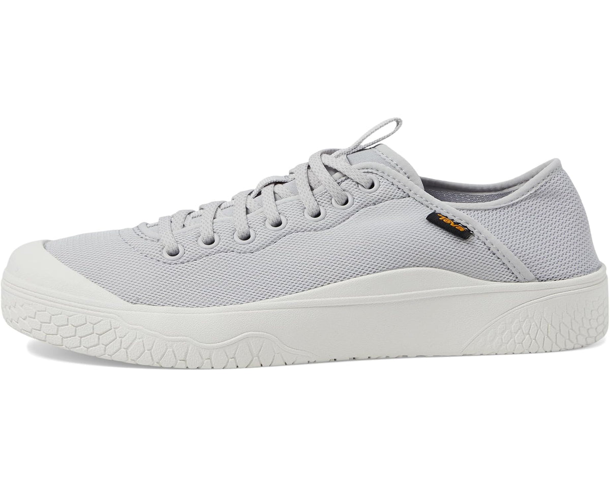 Unisex light gray mesh sneaker with lace-up closure and side stripe detail