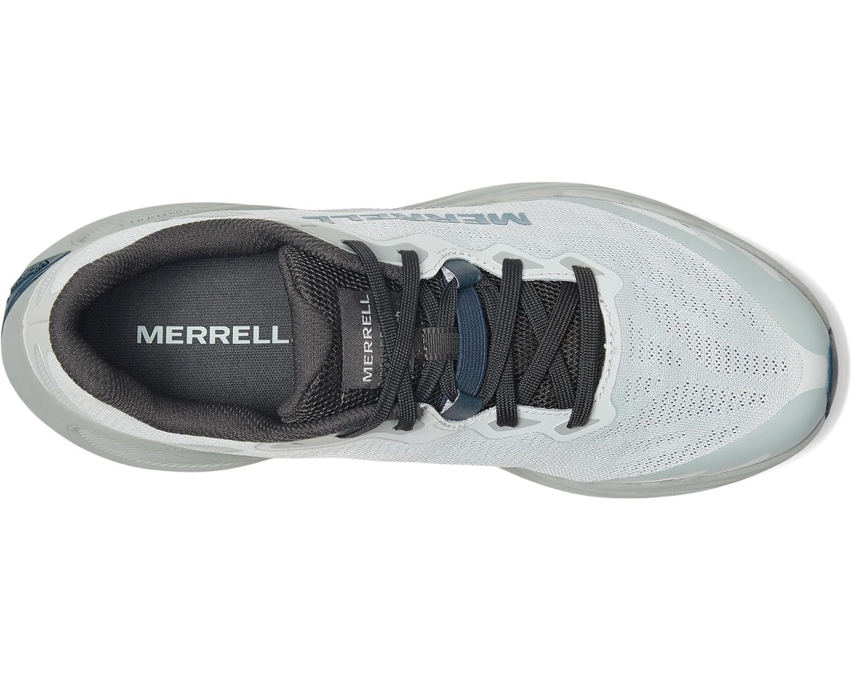 Light blue Merrell men's running shoe with black tongue lining and lace-up front