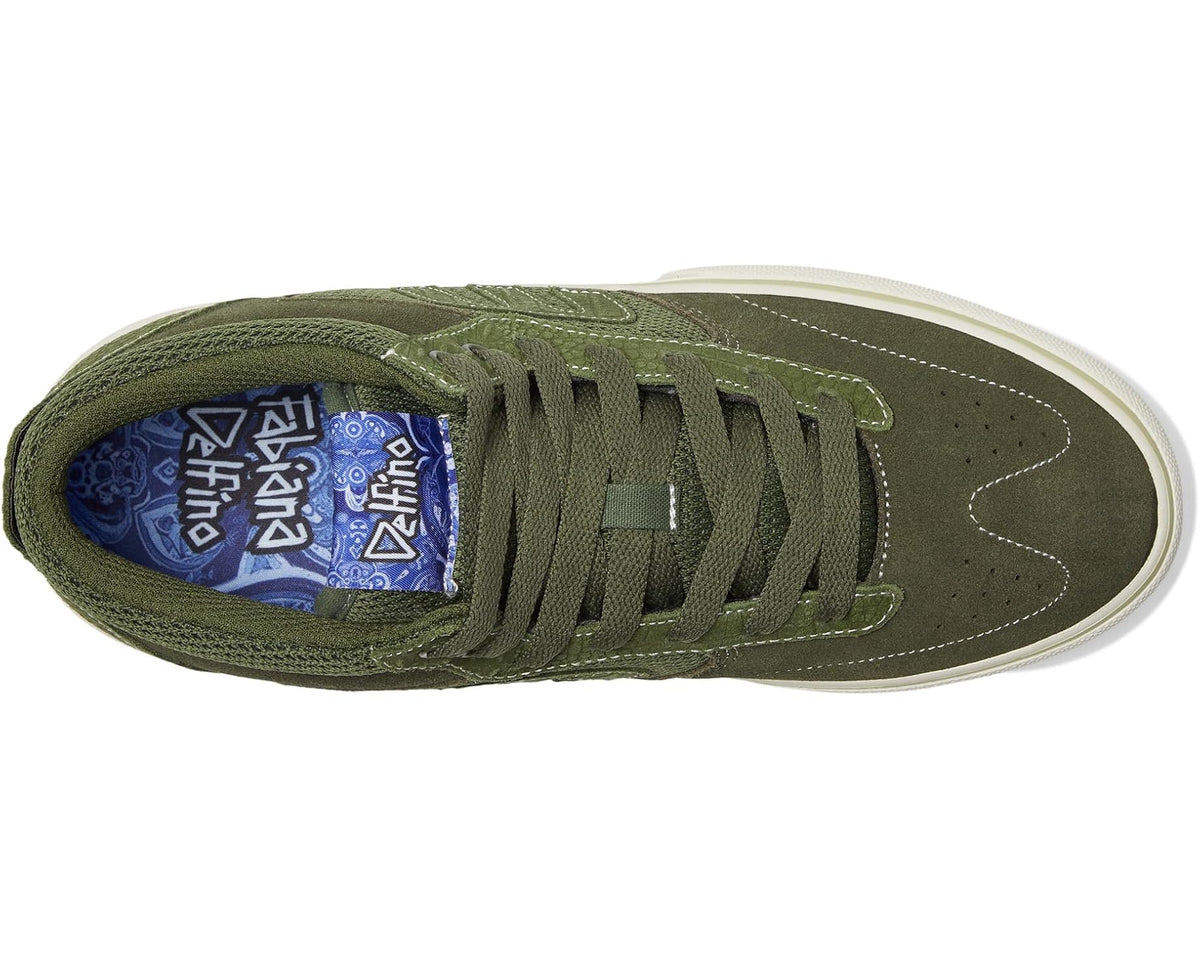 Men's etnies Windrow mid-top sneaker, olive green upper with blue patterned lining