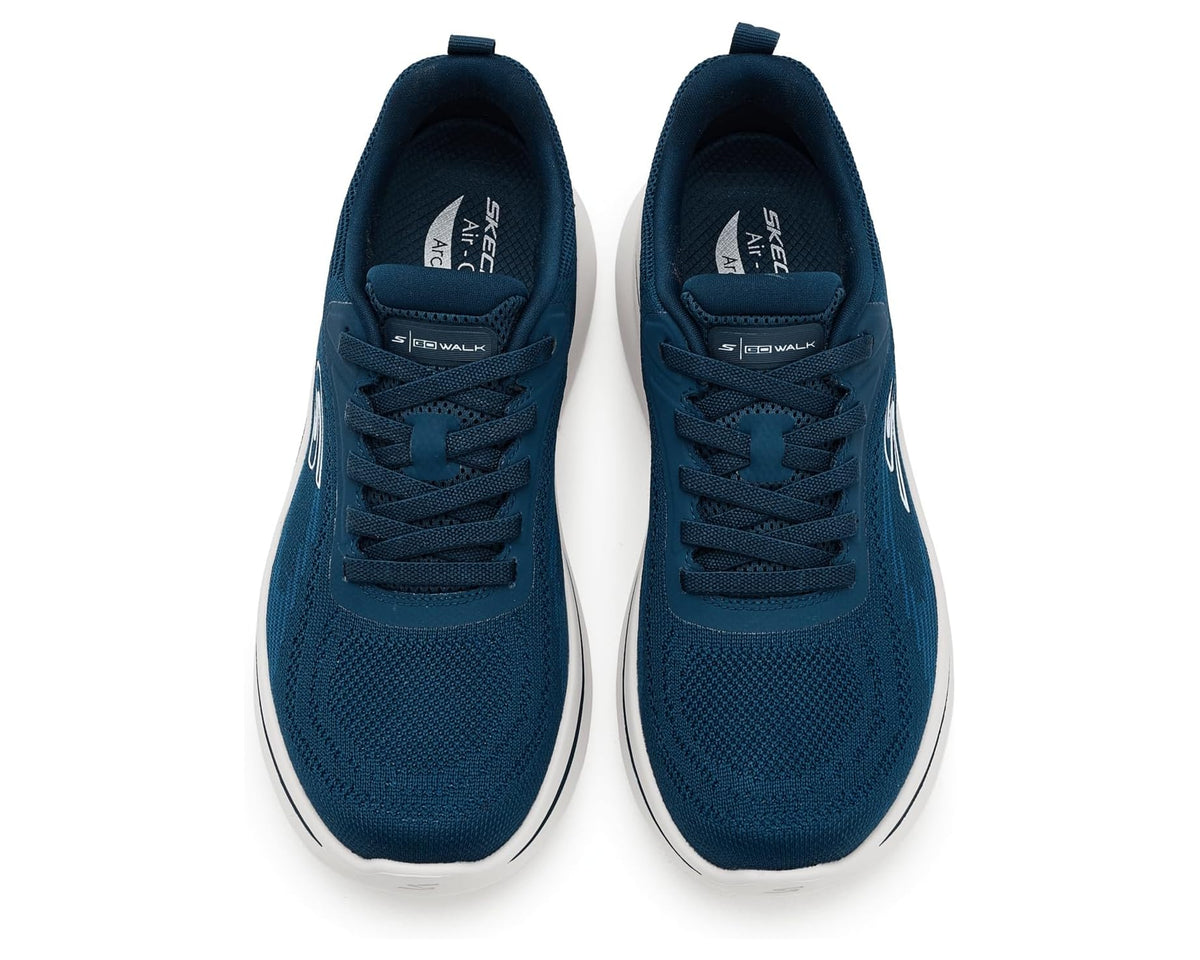 Pair of navy mesh lace-up sneakers with white rubber soles