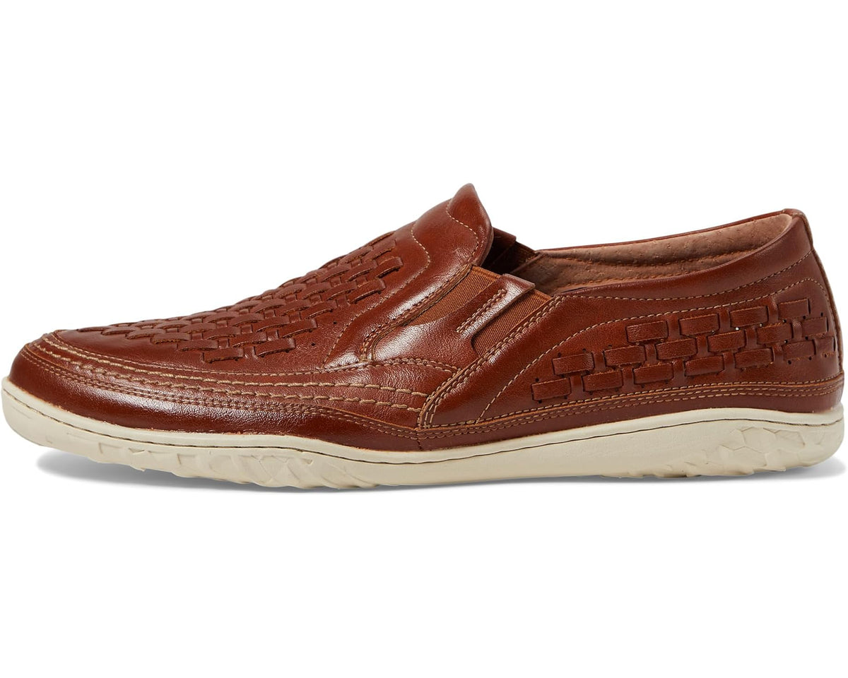 Men's slip-on loafer in sienna brown with leather detailing and white rubber sole