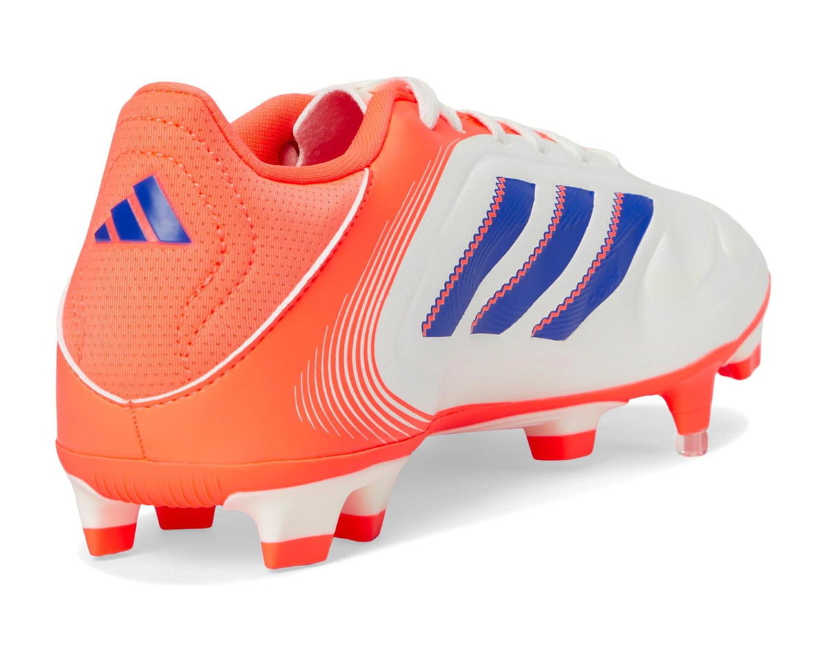 adidas Copa Club Pure cleat, coral heel and tongue with off-white and blue details
