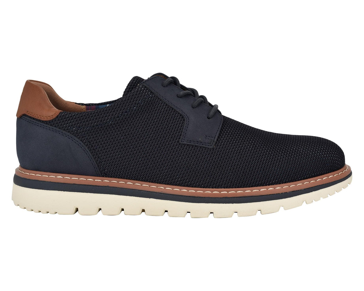 Men's Tommy Hilfiger navy mesh lace-up sneaker with brown midsole trim and tan collar