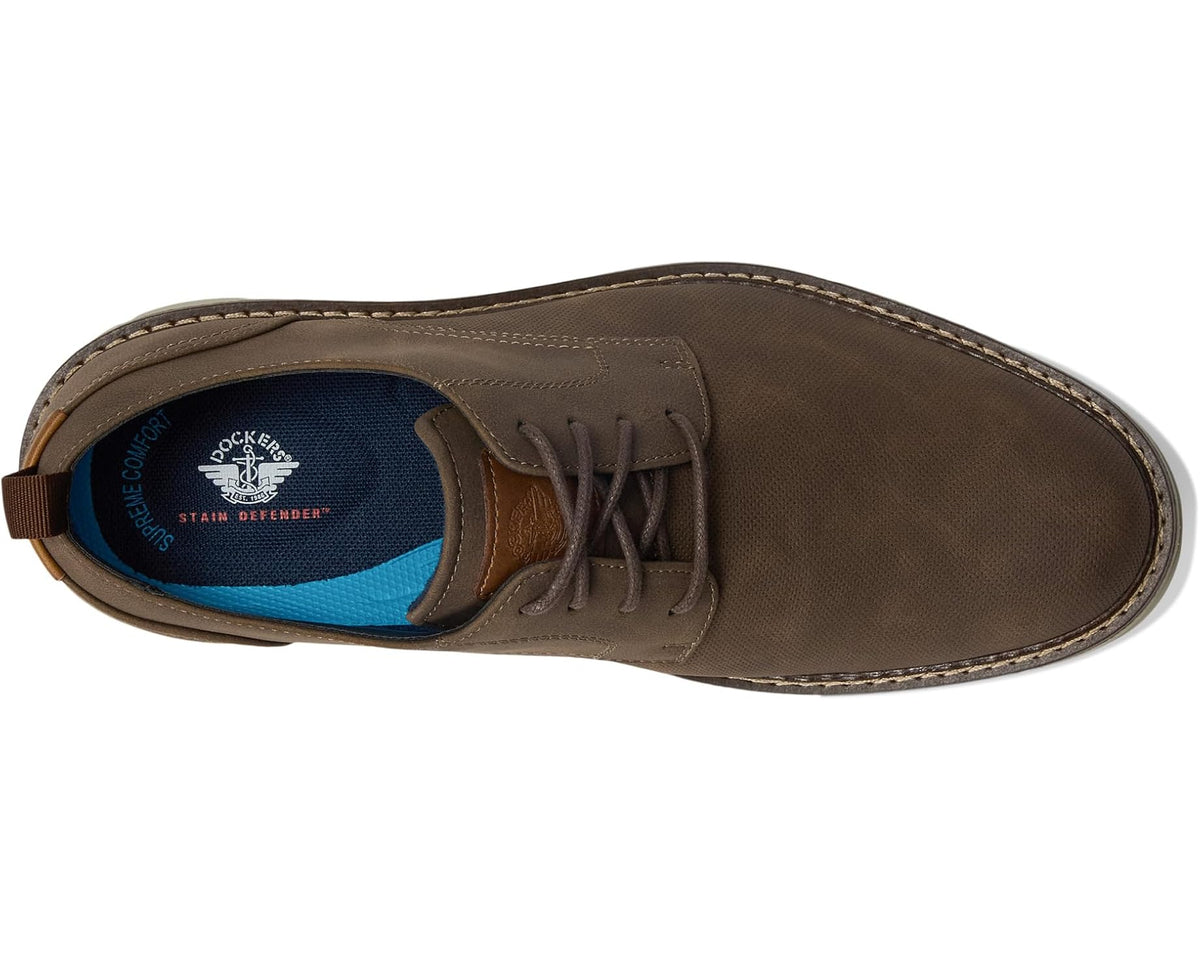 Brown lace-up casual shoe with padded collar and blue-lined interior