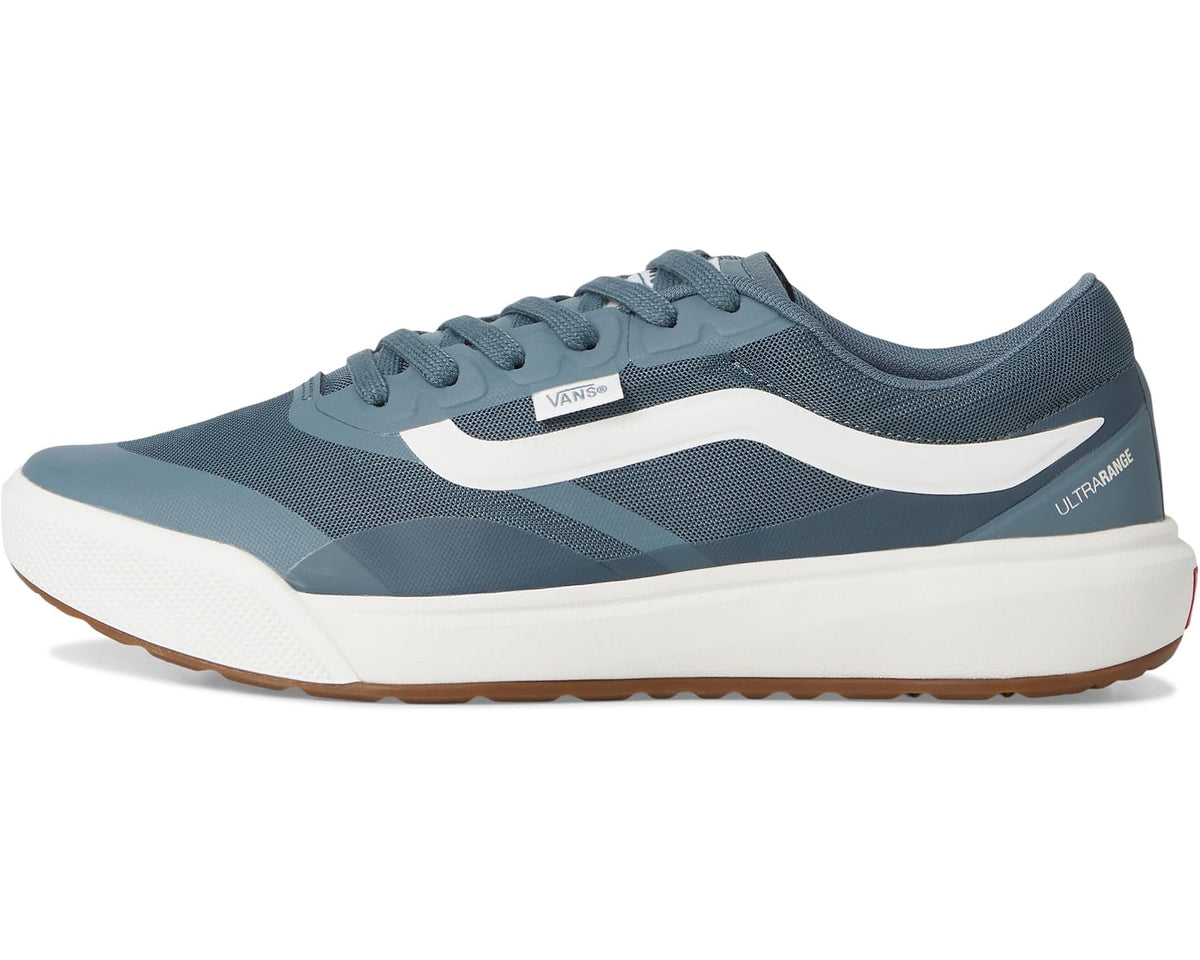 Unisex blue lace-up sneakers with white midsole and side stripe detail