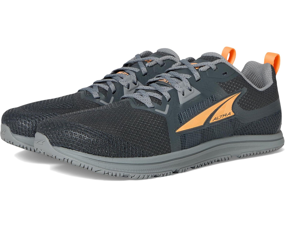 Men's ALTRA Solstice XT 3 running shoe, dark gray knit with orange accents and laces.