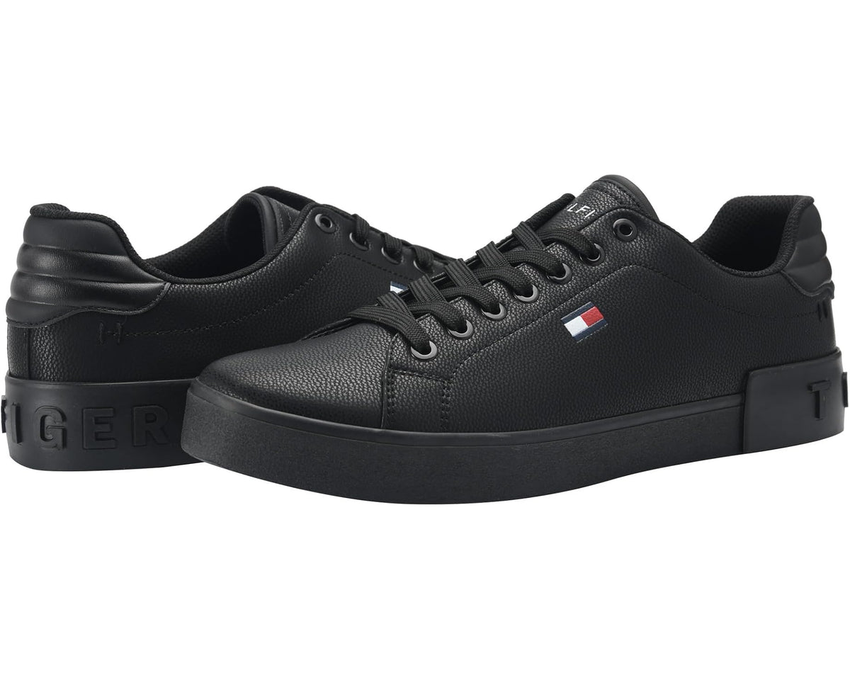 Men's black Tommy Hilfiger low-top sneakers with lace-up and flag logo