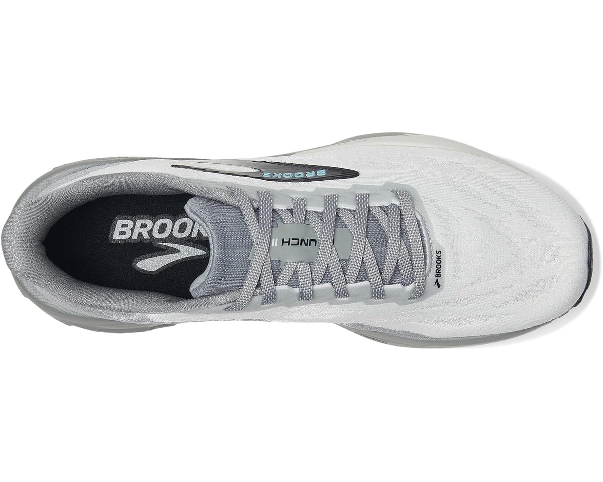 Light gray running shoe with gray laces, cushioned collar, and black tongue logo