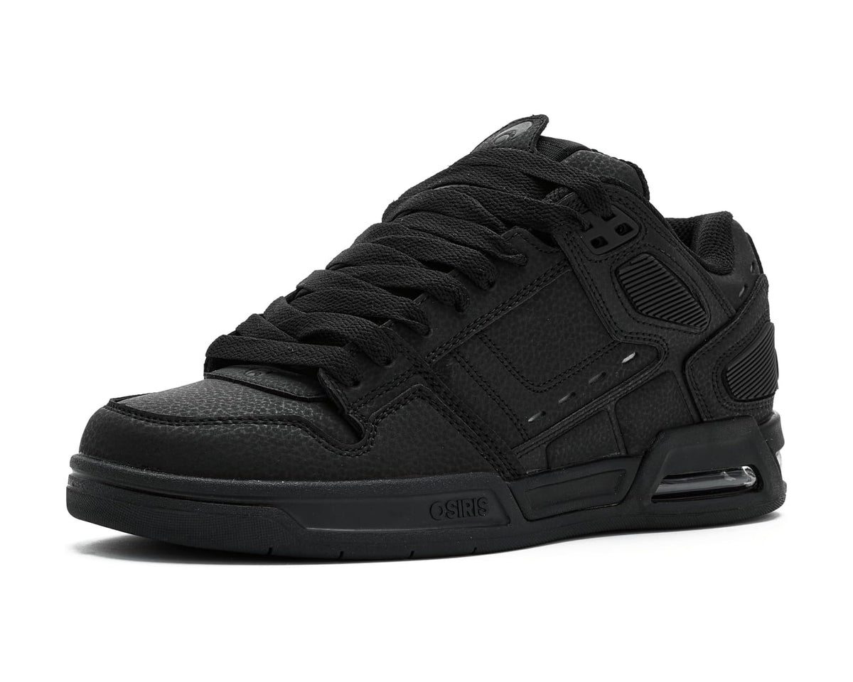 Osiris Peril men’s black sneakers with lace-up front, padded collar, side logo