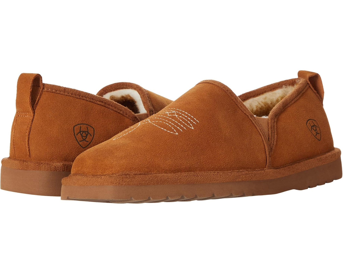 Ariat Lasso suede slip-on shoes in chestnut with sherpa lining and round toe
