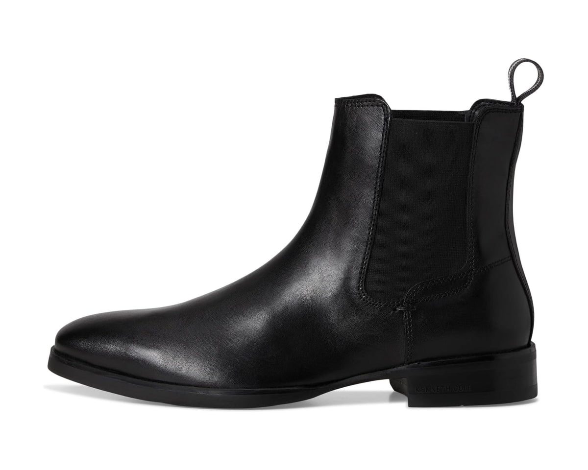 Black leather chelsea boot with elastic gore and loop pull tab