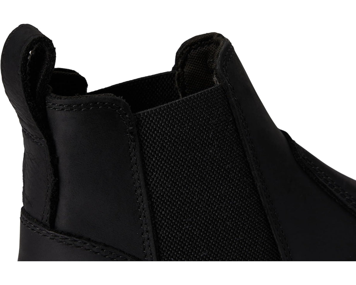 Men's BRUNT black Chelsea boot fabric and stitching, with elastic side panel.