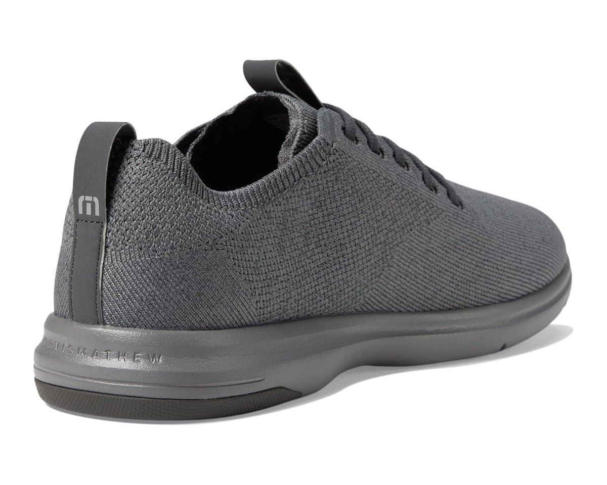Gray heather knit lace-up sneakers with heel pull tab and cushioned collar