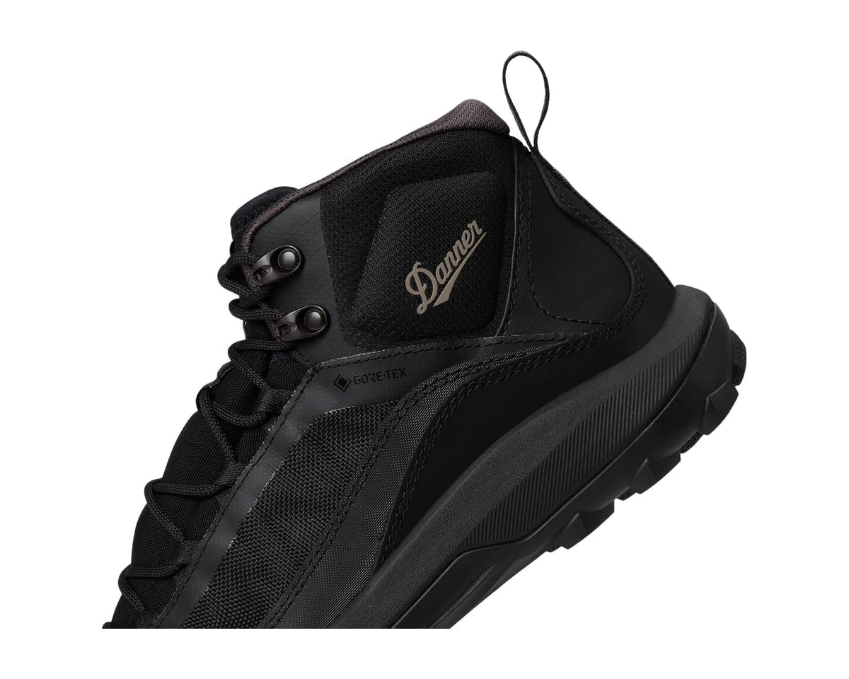 Jet Black side profile lace-up boot with Danner logo and layered panel design