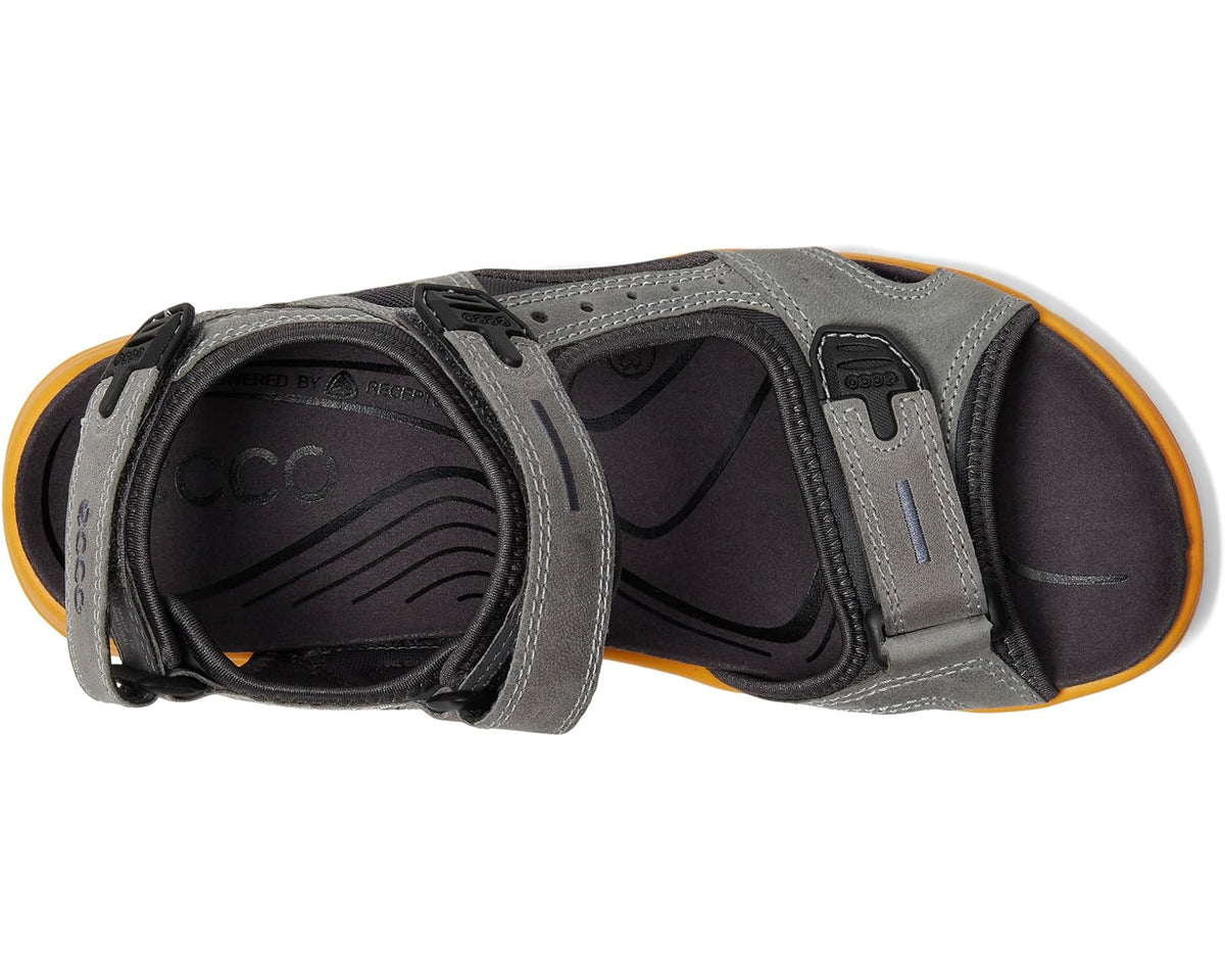 Men's ECCO sport sandal, gray upper with black lining and adjustable strap