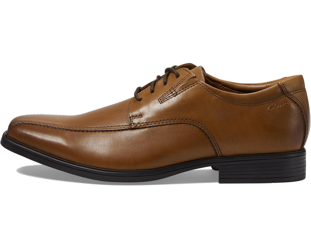 Clarks Tilden Walk men's dark tan leather lace-up oxford shoe, side profile