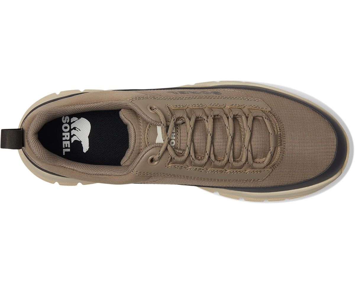 Men's SOREL lace-up sneaker with khaki textile upper and black interior logo patch