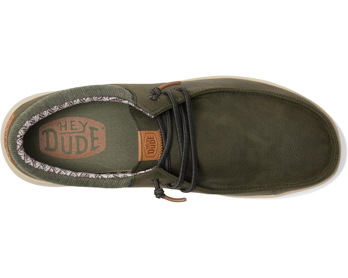 Olive lace-up casual shoes with Hey Dude logo insole and patterned lining
