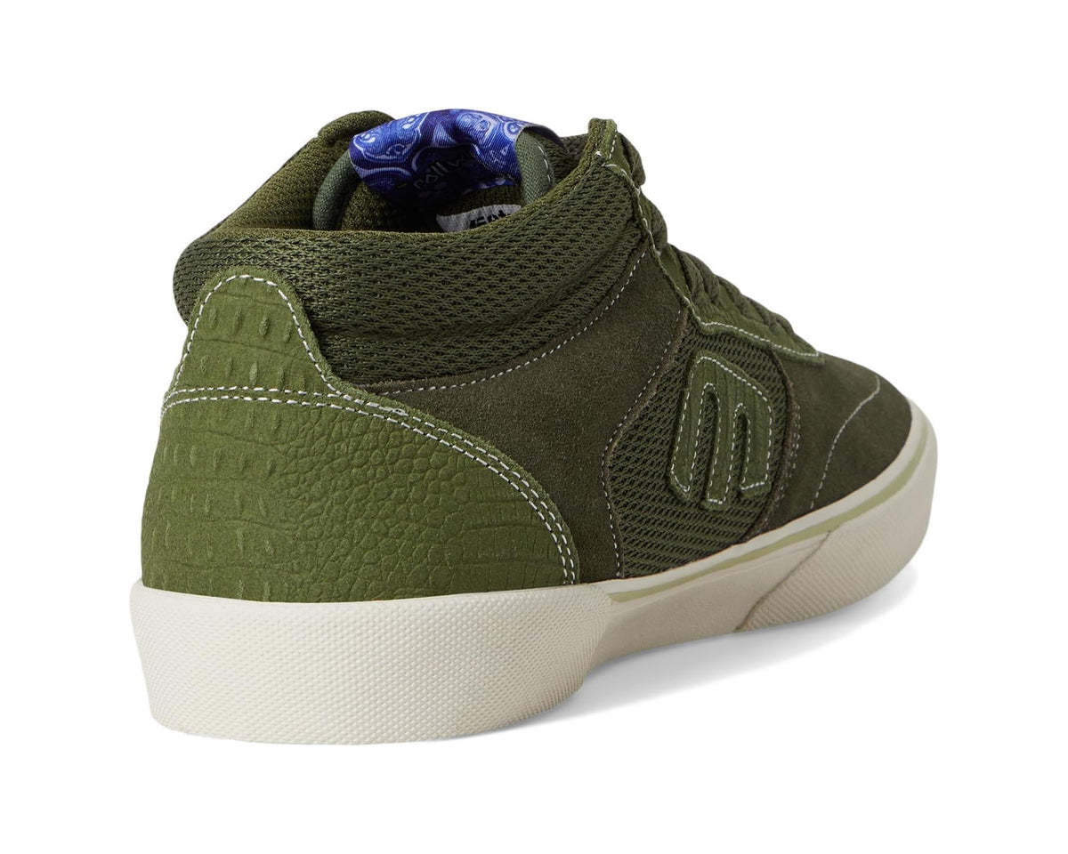 Men's etnies Windrow mid-top sneaker heel in olive green with white vulc midsole