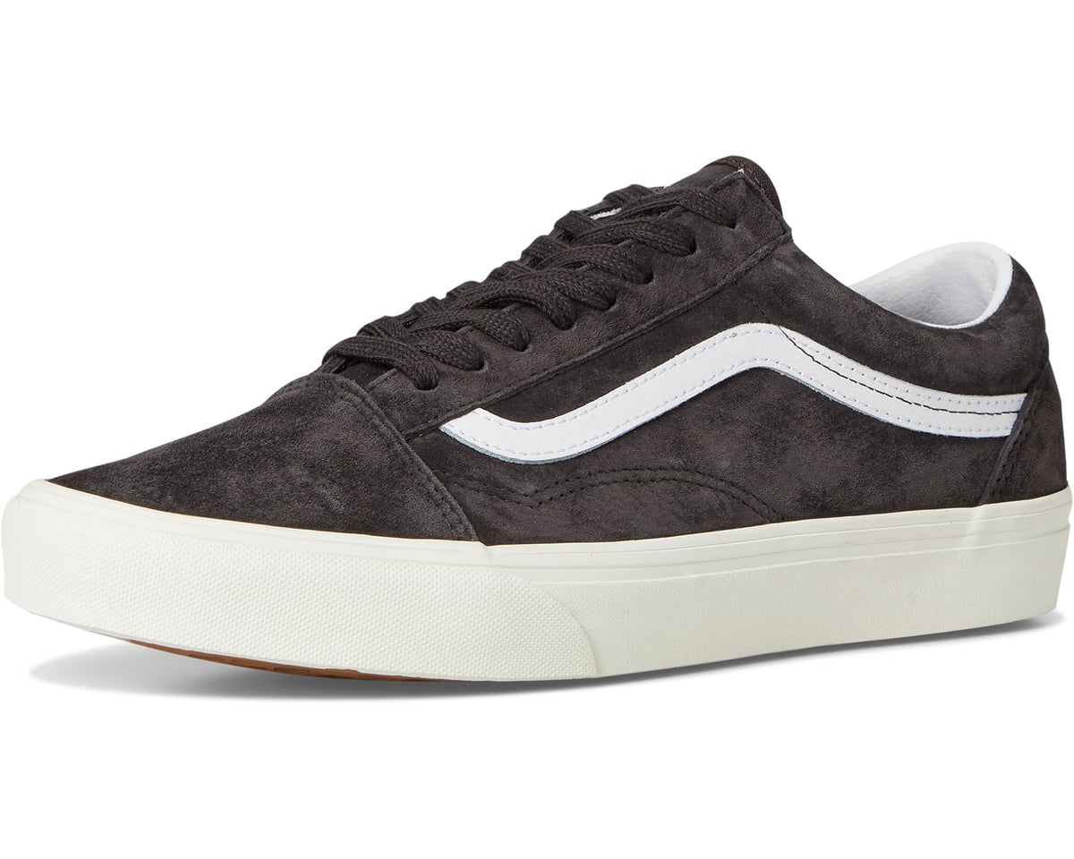 Vans unisex dark suede low-top sneakers with white side stripe and rubber cupsole