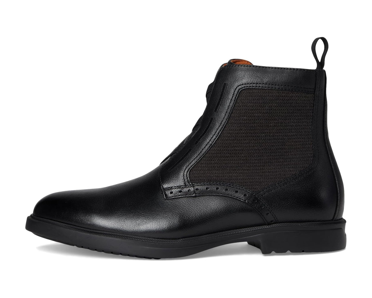 Men's black leather ankle boots with elastic gore and pull tab