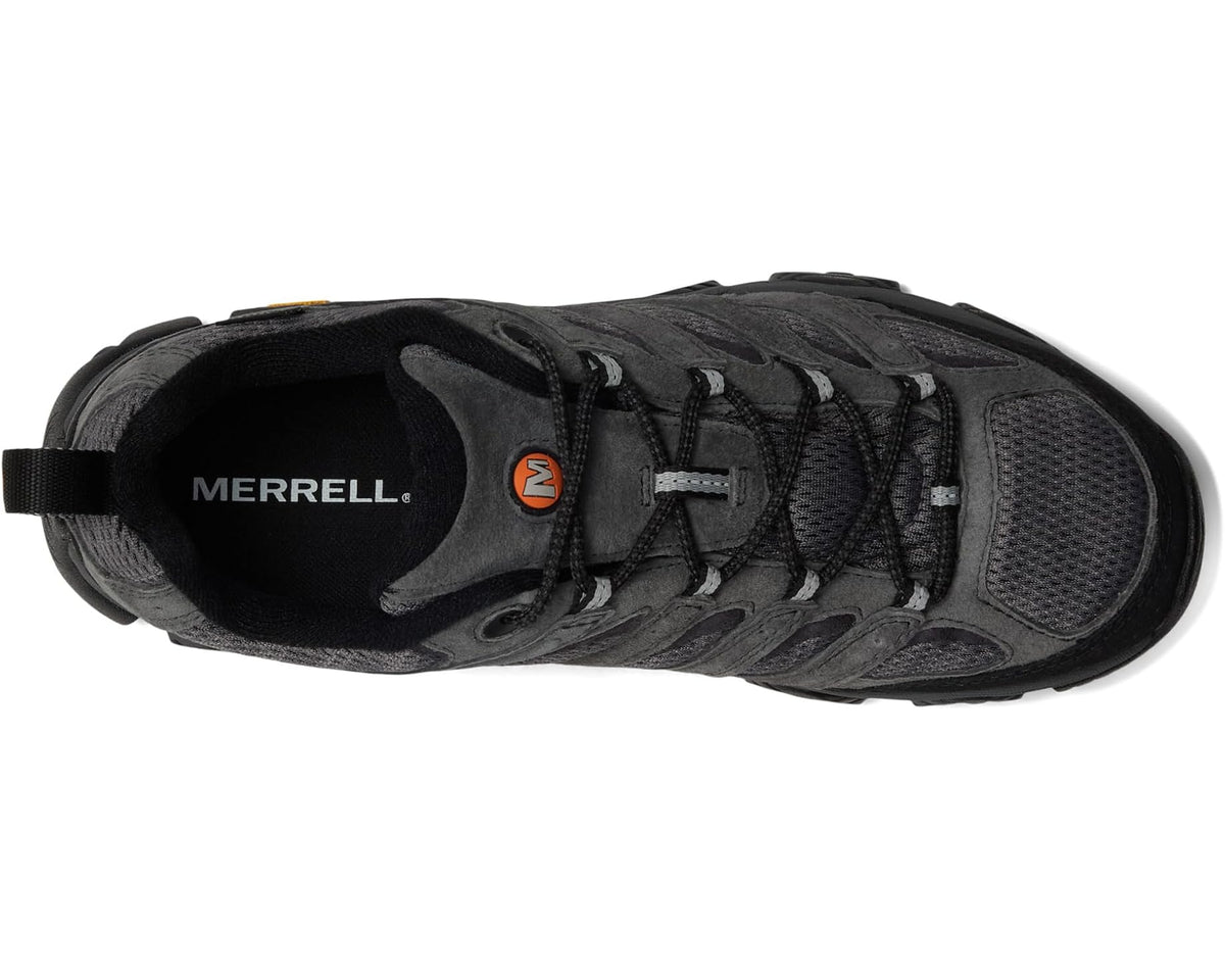 Men's Merrell Moab 3 GTX granite trail shoe, side view with MERRELL heel logo