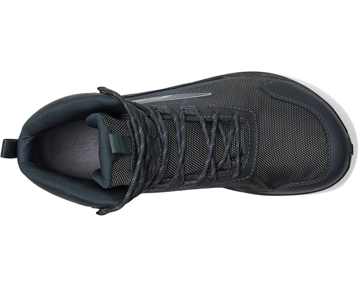 Black mid-cut hiker boot upper with lace-up front and textured mesh panel