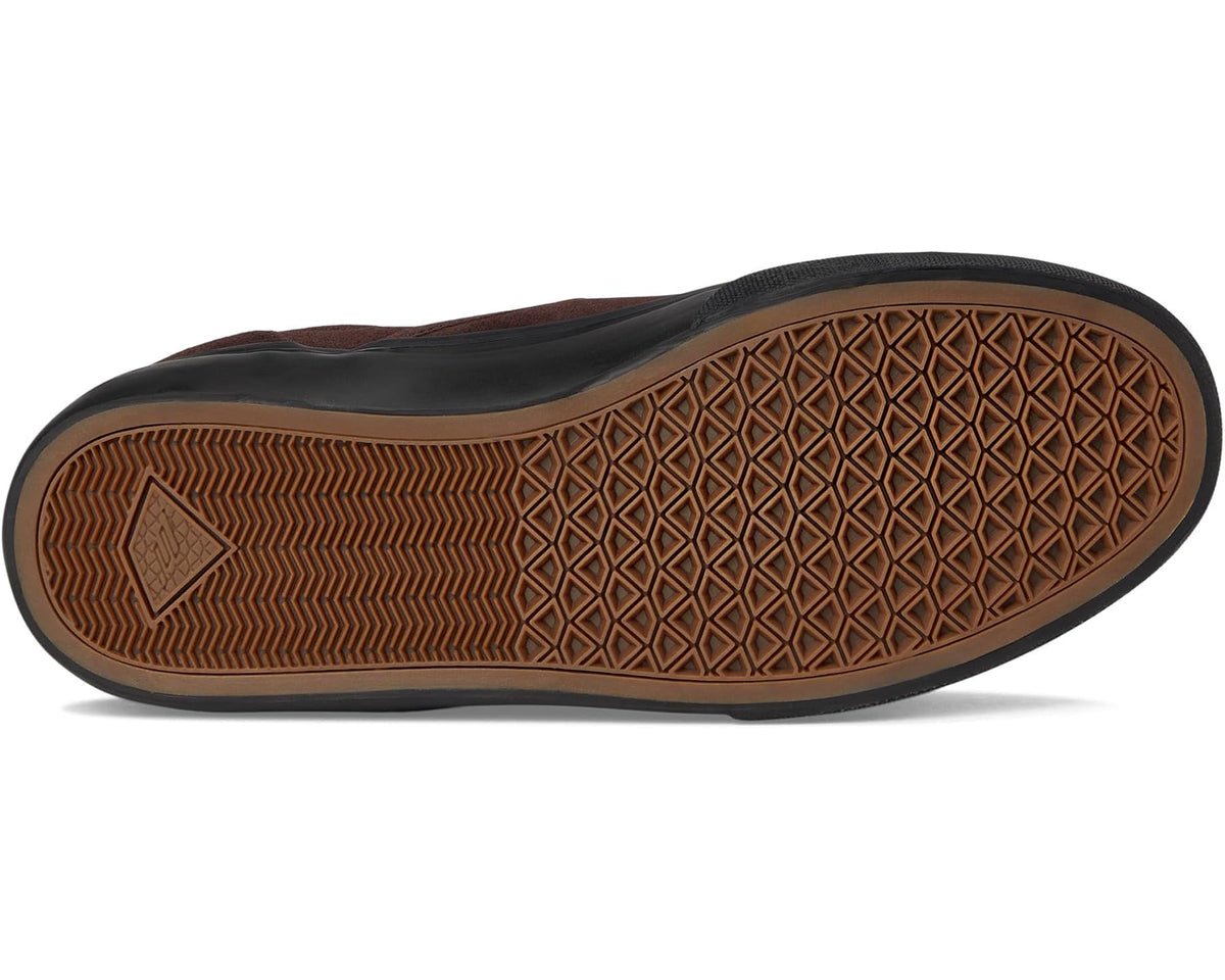 Brown suede slip-on sneaker outsole with textured rubber tread