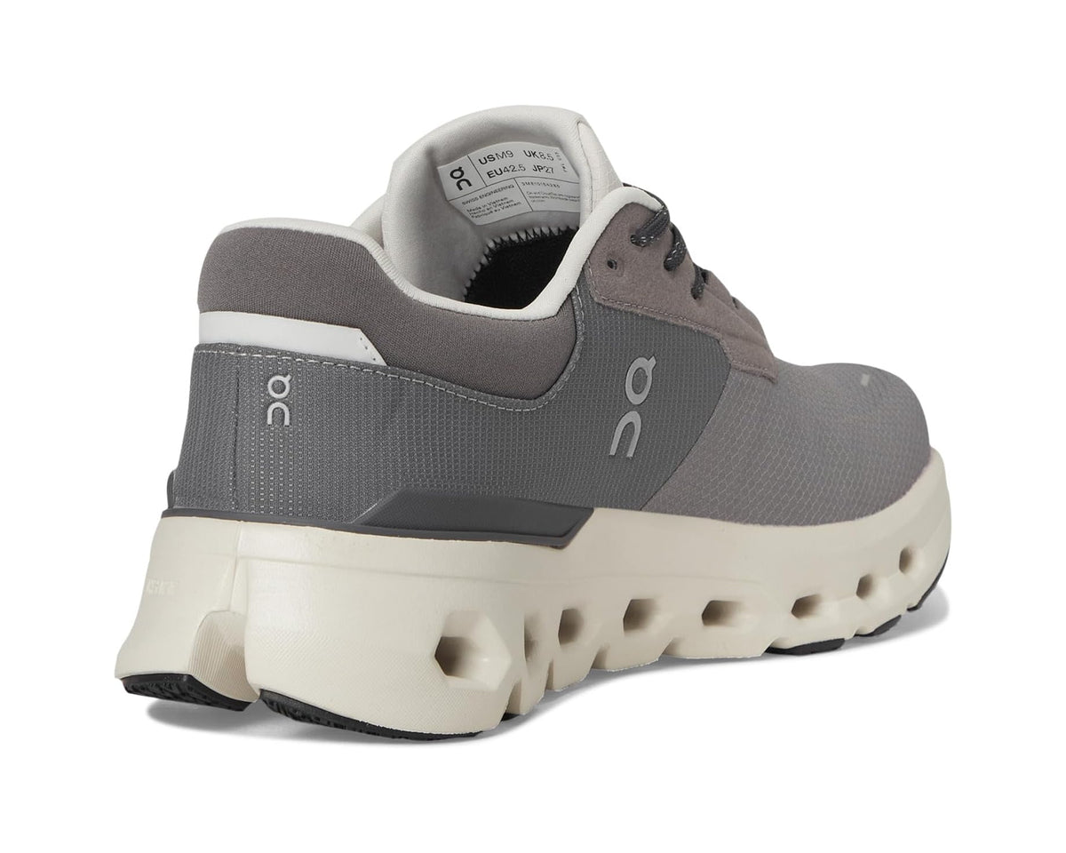 On Cloudrunner 2 waterproof shoes, gray heel with padded collar and white rubber outsole