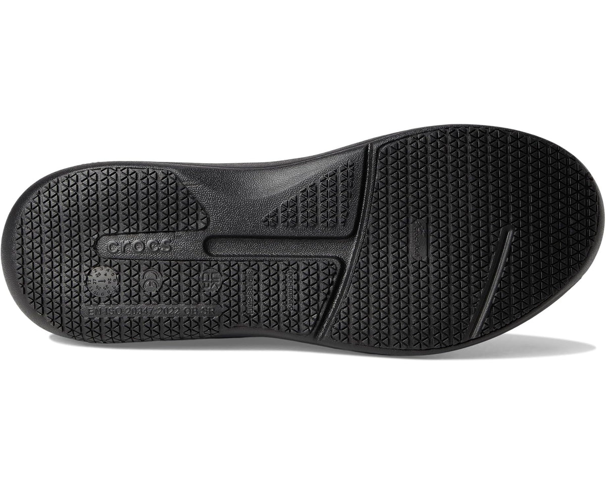 Triple-black rubber outsole with textured traction tread and Crocs logo