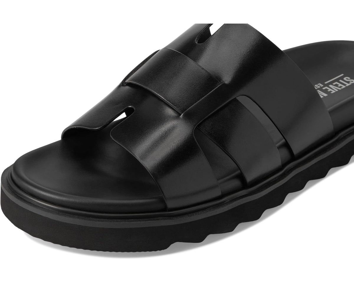 Black slide sandals with smooth straps and grippy sole