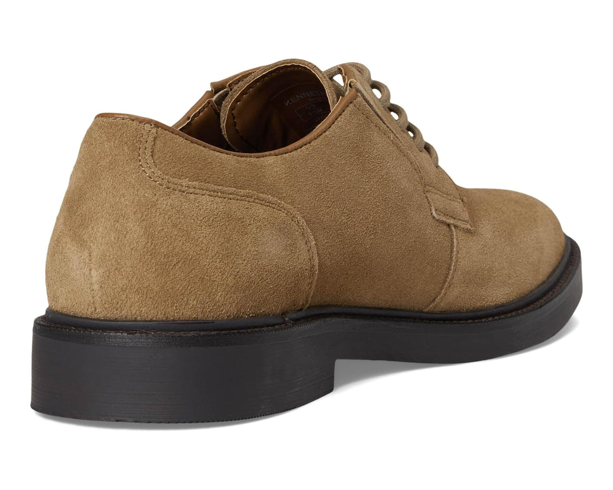 Tan suede lace-up shoe with padded collar and dark rubber outsole