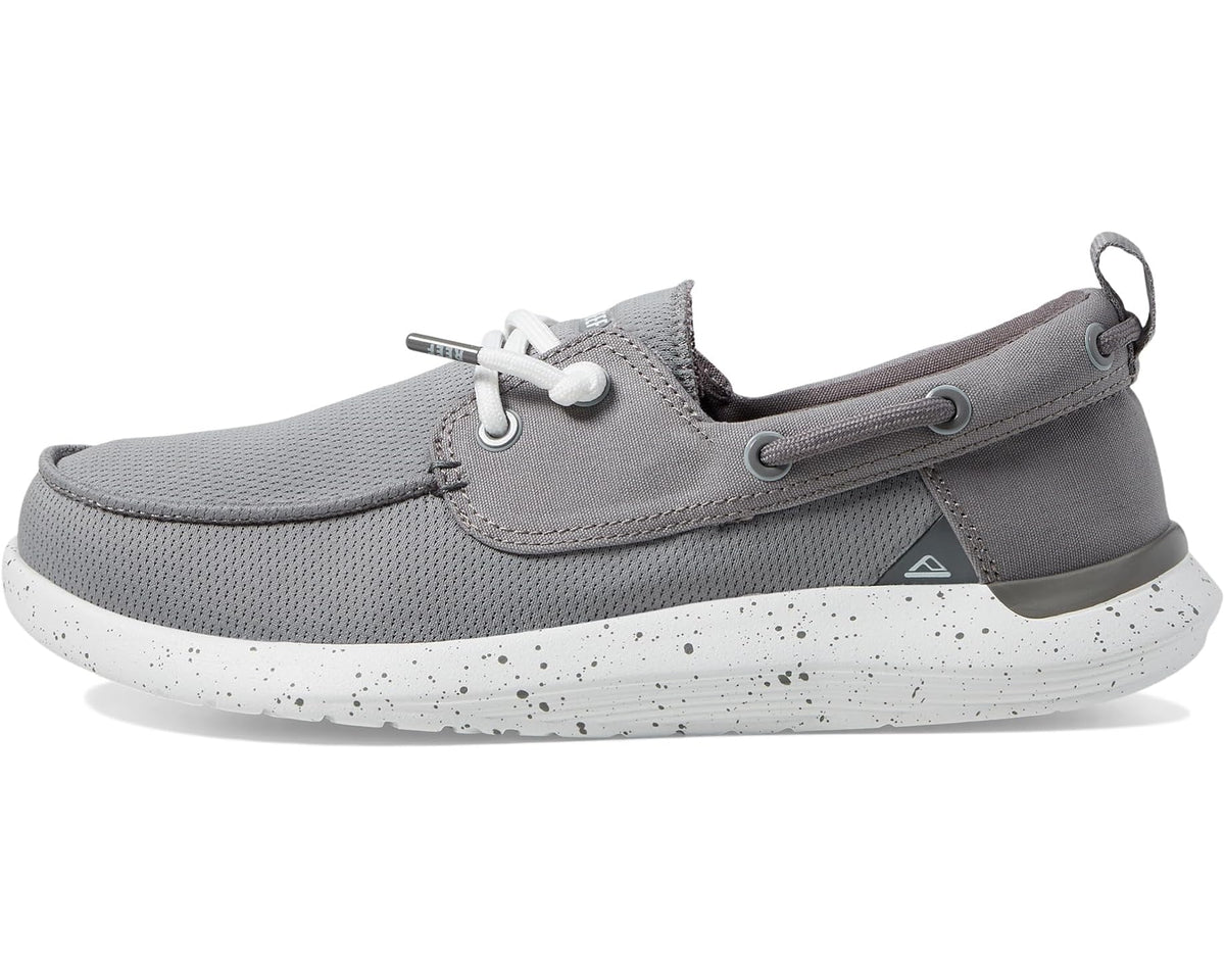 Grey mesh lace-up casual shoe with heel pull tab and speckled midsole