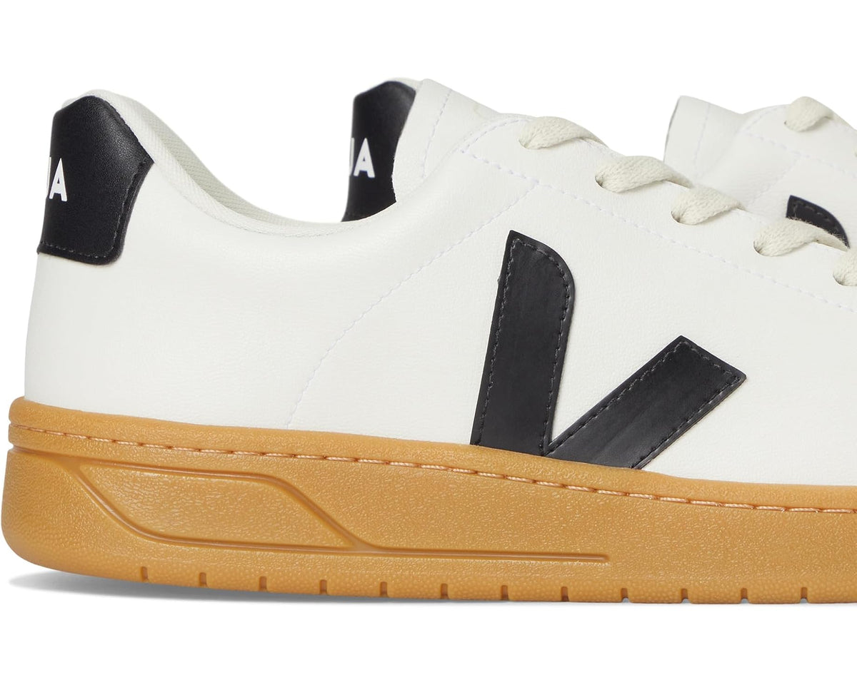 Men's VEJA Urca sneakers, white upper with black V side stripes and tan sole