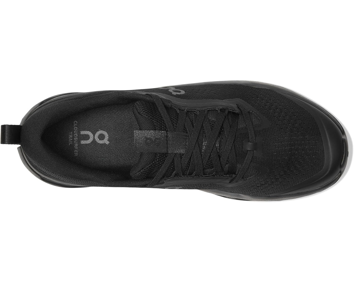 Men's black shoe showing breathable upper and lace-up closure with cushioned sole