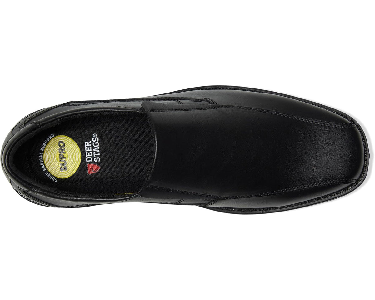 Black loafer with cushioned insole and stitched toe seam detail