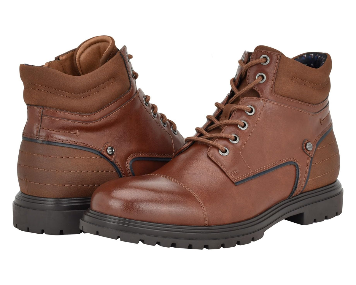 Men's Tommy Hilfiger Oregon cognac lace-up leather boot with padded collar and chunky sole