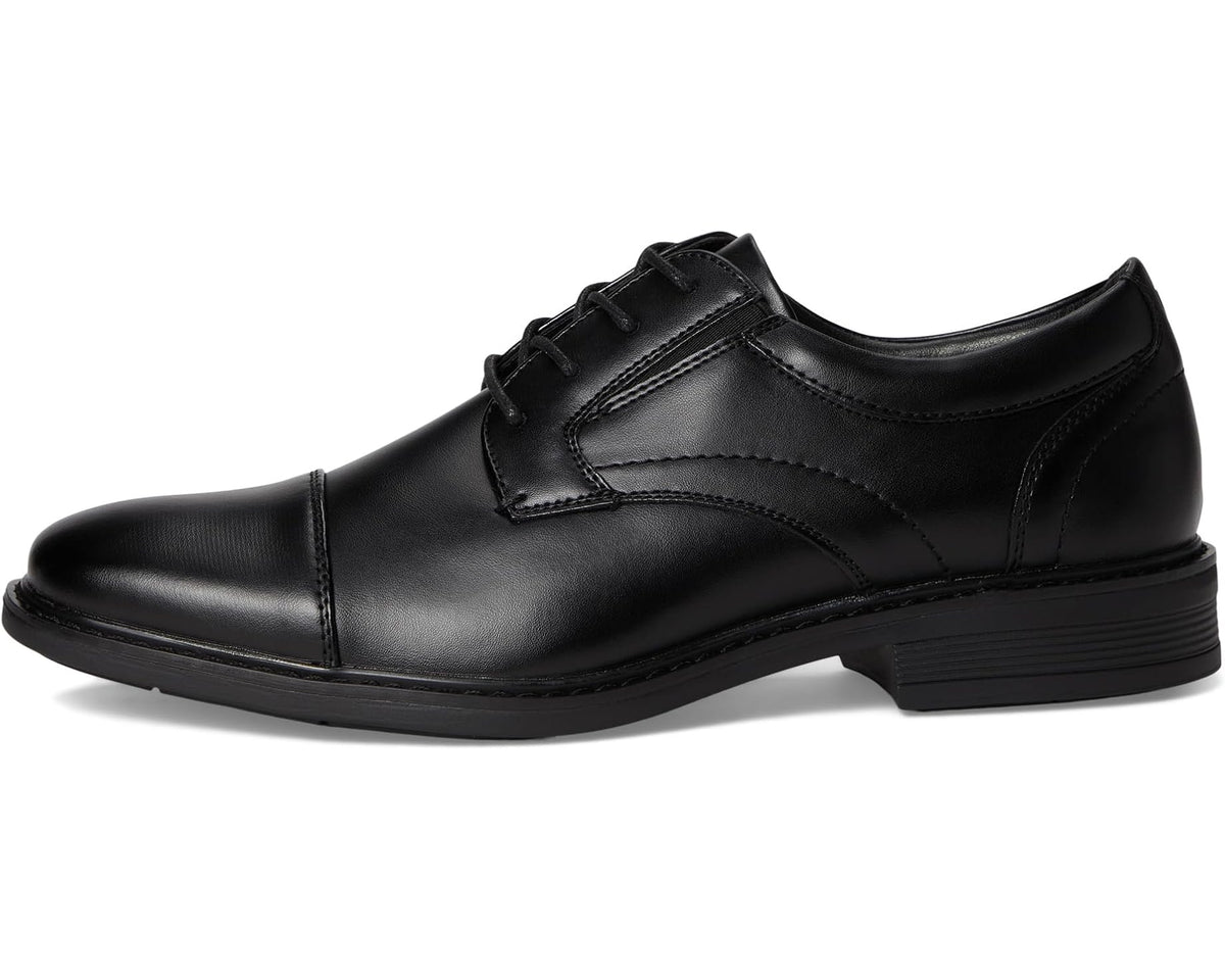 Men's black cap-toe lace-up oxford with smooth leather upper and stitched seams