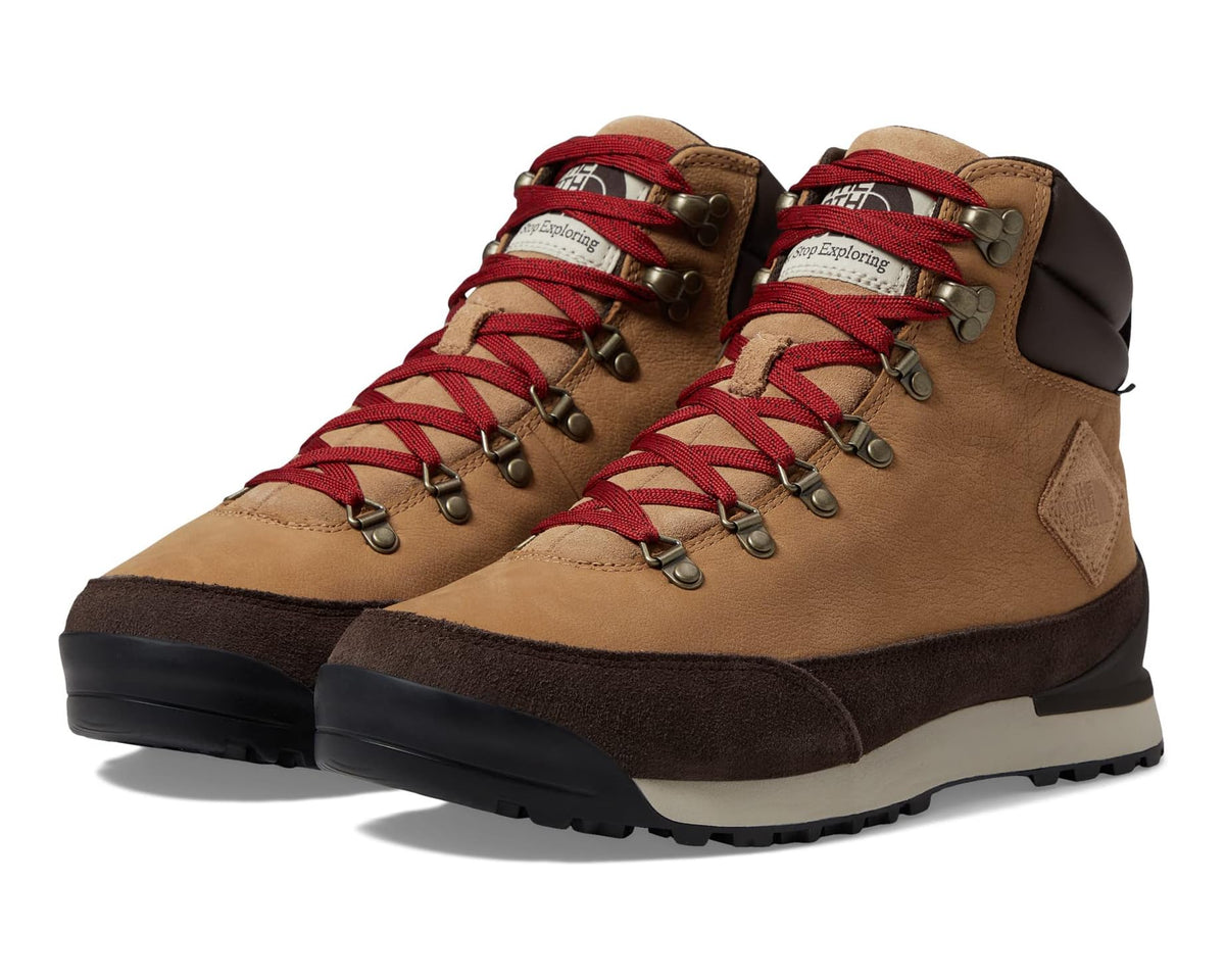 Men's leather waterproof hiking boots, tan with red laces and dark rubber toe