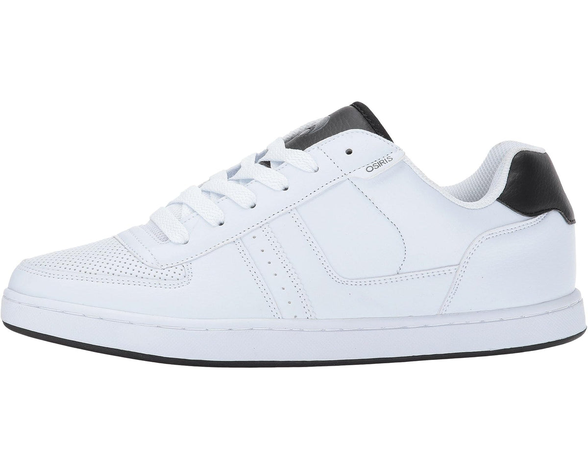 White lace-up low-top sneakers with black heel tab and side logo