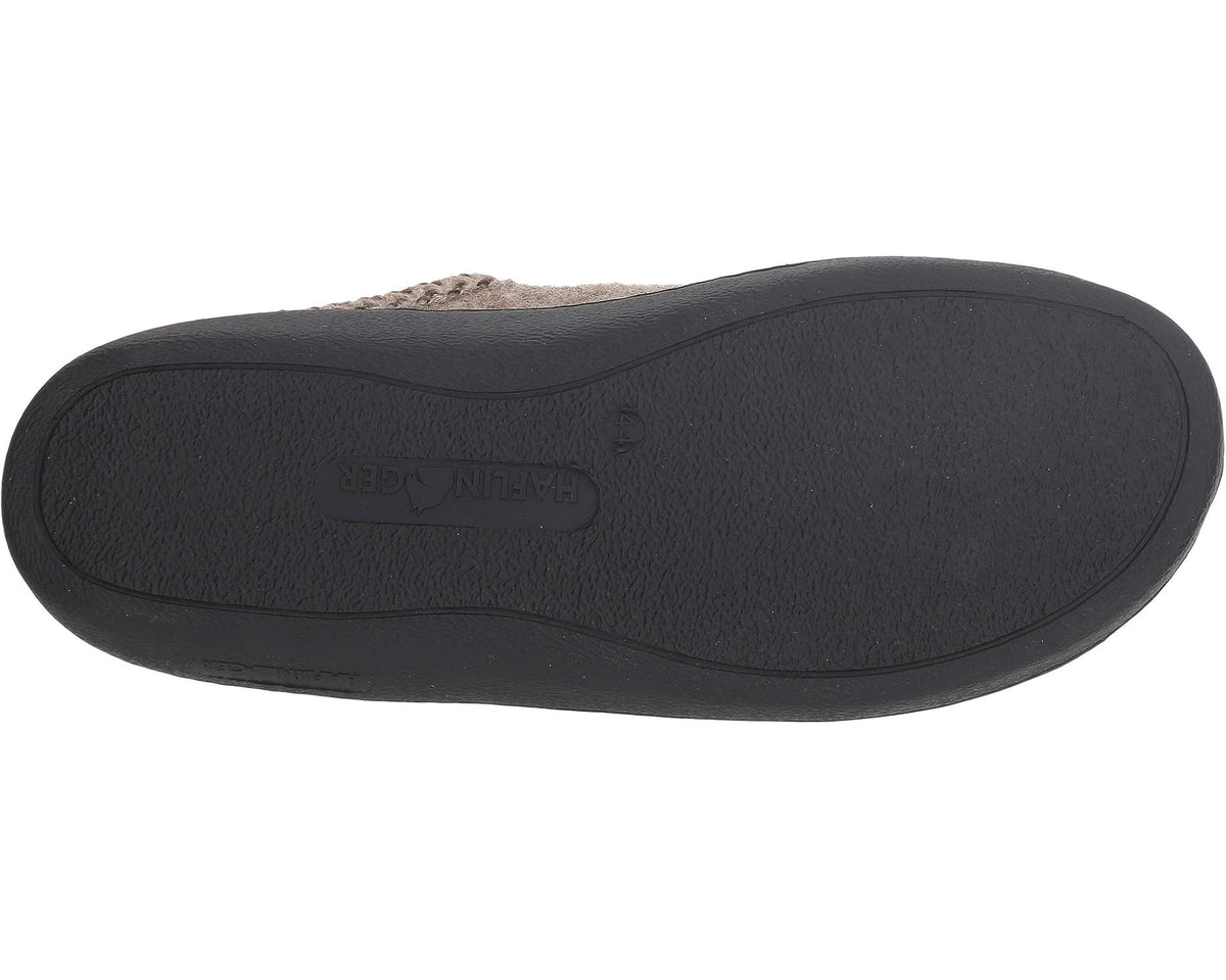 Unisex slipper hardsole outsole, black rubber base with embossed logo and tread