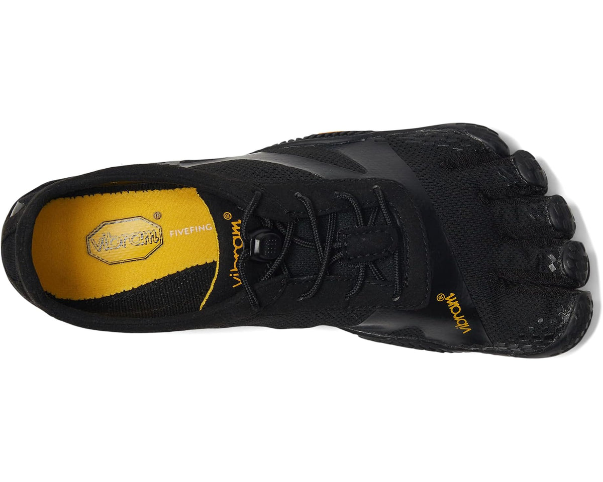 Black Vibram FiveFingers KSO EVO shoe interior view with five-toe cutouts